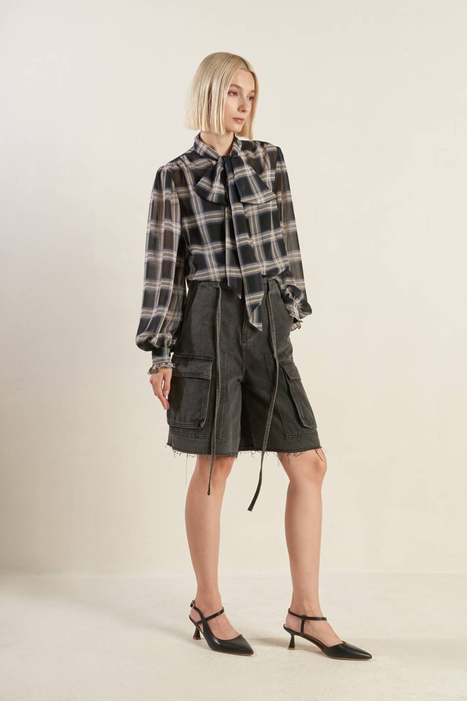 LOVELY INTUITION WOVEN PLAID TOP Flying Tomato